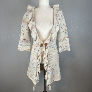 Anthro Sleeping on Snow Floral Cardigan Sweater Small Ivory Wool Alpaca Mohair